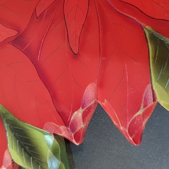 Vintage Christmas poinsettia lazy Susan serving tray wooden handpainted - Picture 6 of 7